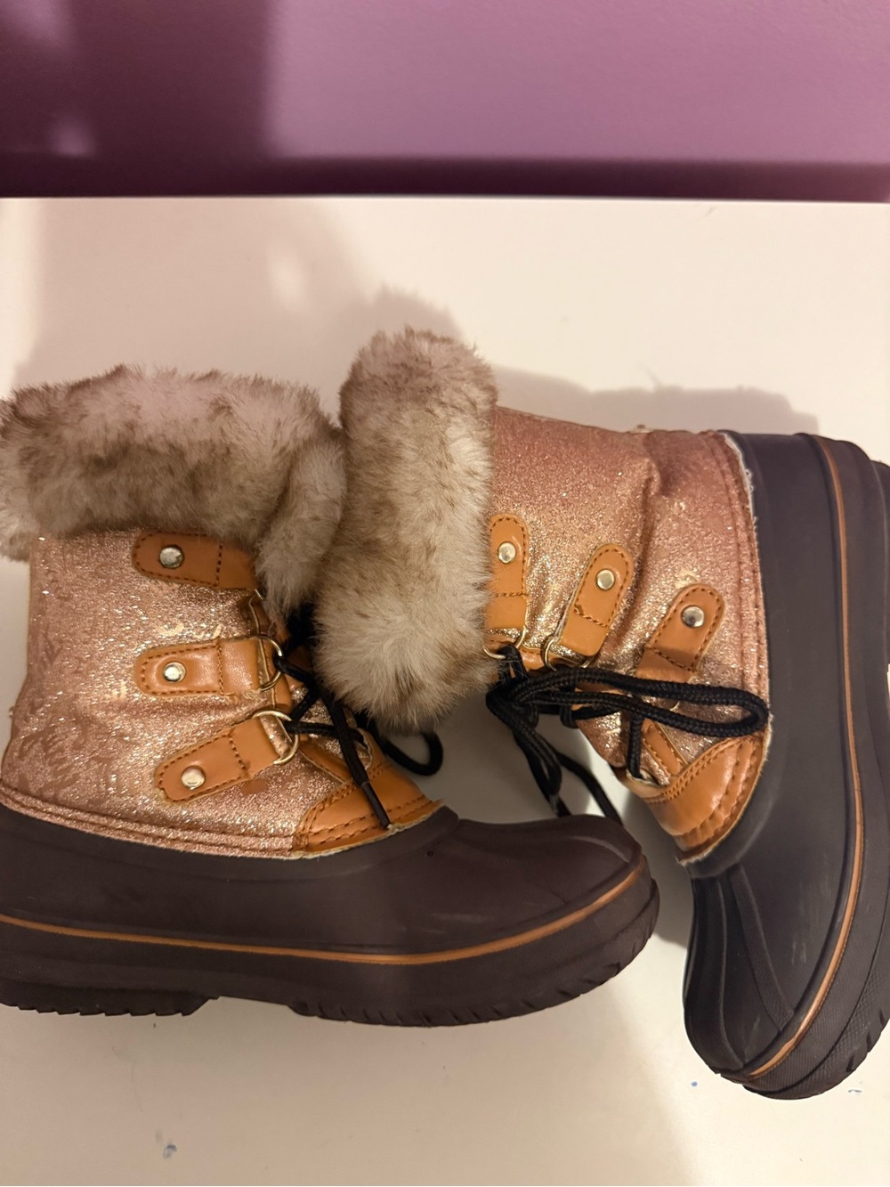 Juicy Couture Girls Glitter Pink Faux-Fur Winter Boots